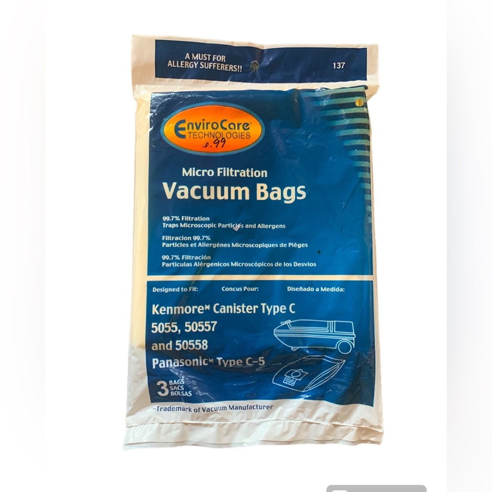 Kenmore Canister Type C 5055/50557/50558 Micro Filtration Vacuum Bags‎ (3Pk) New